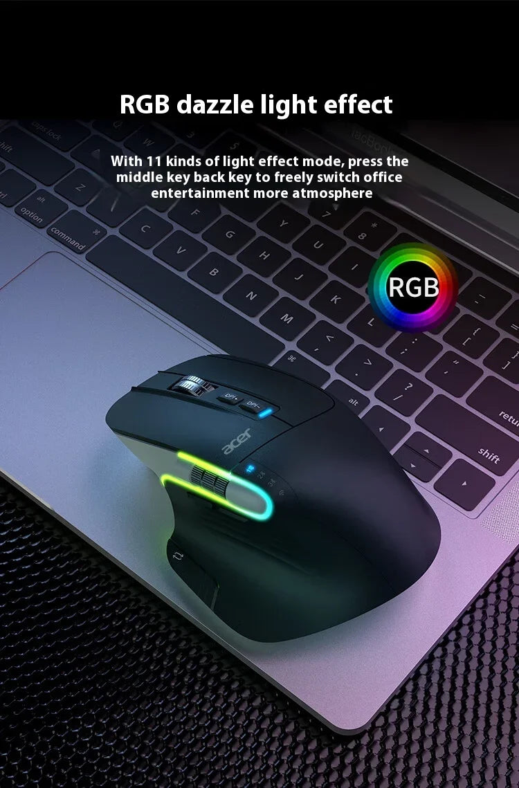Acer Omr225 Gamer Mouse 3-mode Bluetooth Wireless Mouse Dual Scroll Ergonomic Mouse Custom Programming Gaming Mice Office Mice