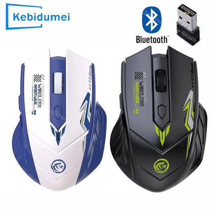 Безжична геймърска мишка 2.4G USB, тиха мишка с двоен режим Bluetooth, презареждаема 1600DPI мишка, тиха компютърна мишка за PC и лаптоп