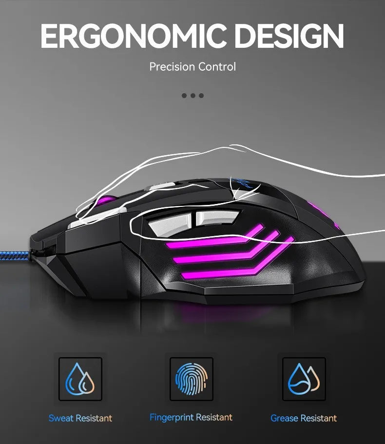 1 szt. nowa ultraszybka mysz gamingowa USB RGB z podświetleniem, ergonomiczna mysz dla graczy 7D Esports, przewodowa mysz do laptopa i PC Gamer