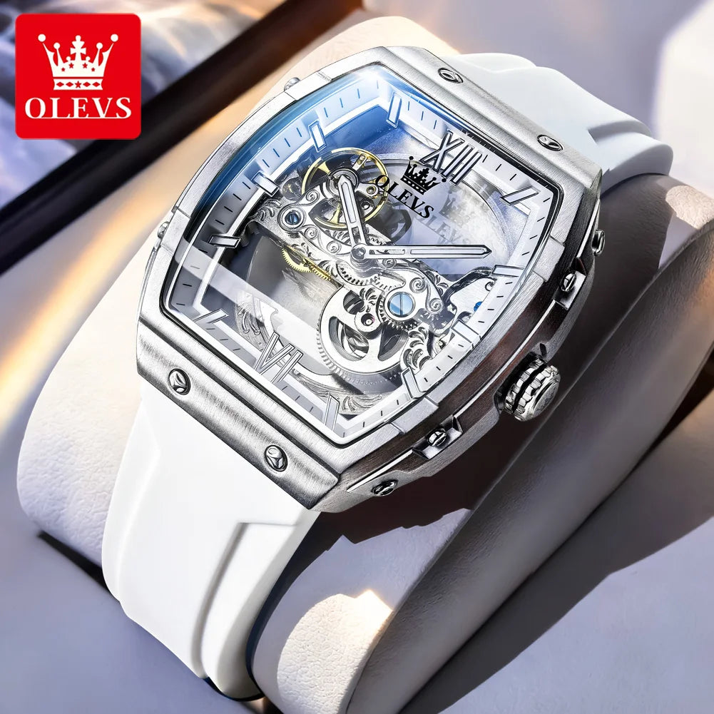 OLEVS 6779 Mens Watch Skeleton Mechanical Watch Fashion Business Sport Waterproof Luminous Silicone Strap Watches For Men