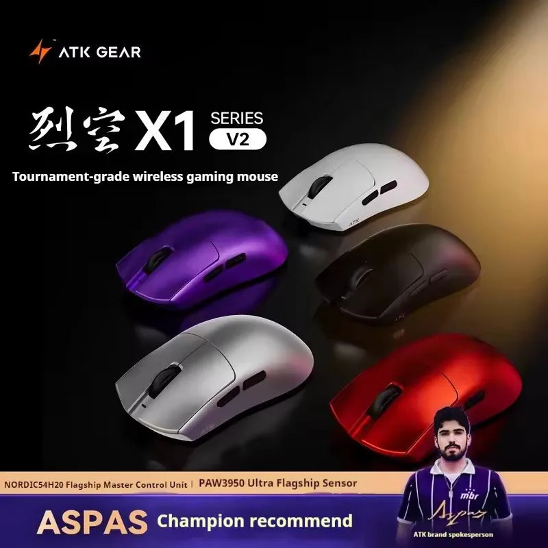 ATK Blazing Sky X1 V2 Series brezžična miška z dvojnim načinom, PAW 3950ultra, 8k odzivna frekvenca, prilagojena ergonomija, e-športna gaming pisarniška miška
