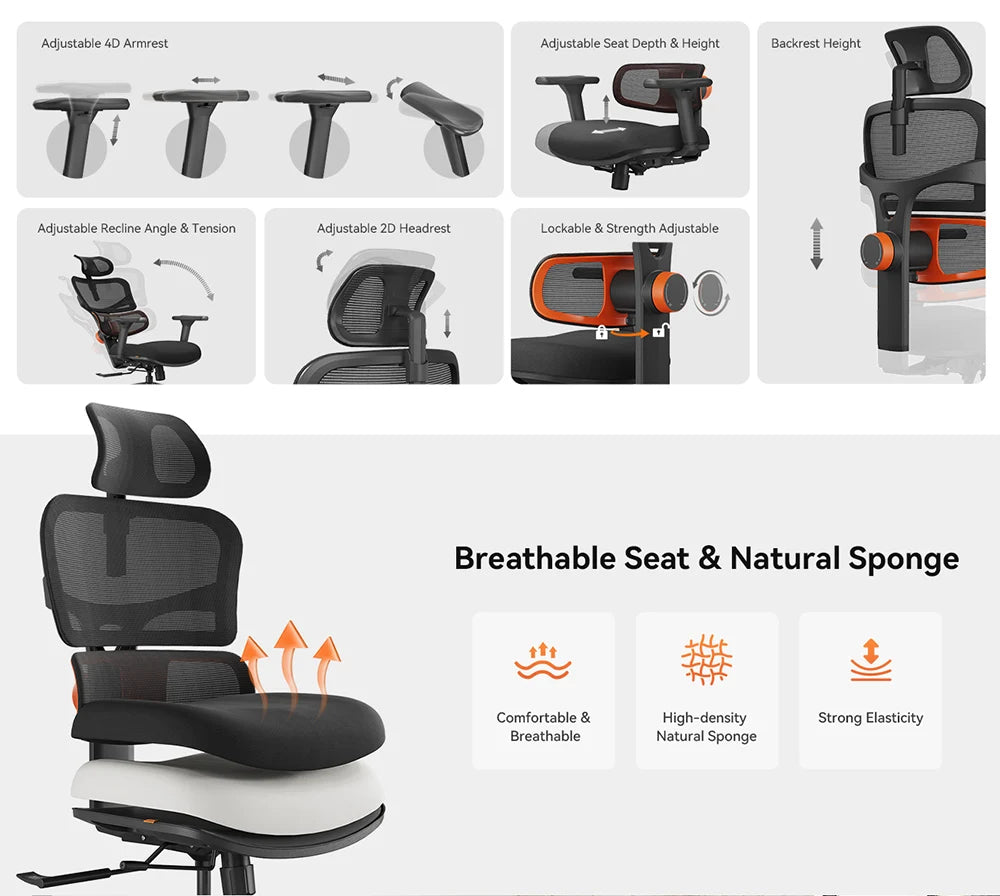Newtral NT001 Ergonomic Office Chair with Auto-following Lumbar Support, Adjustable Armrest Headrest