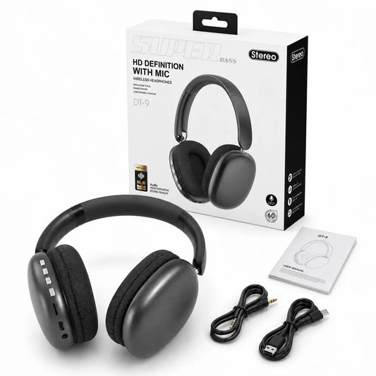Casque sans fil DT-9 stéréo HiFi Bluetooth 5.4, casque circumaural 40 mm avec microphone, autonomie 40 heures, compatible iOS, Android et PC