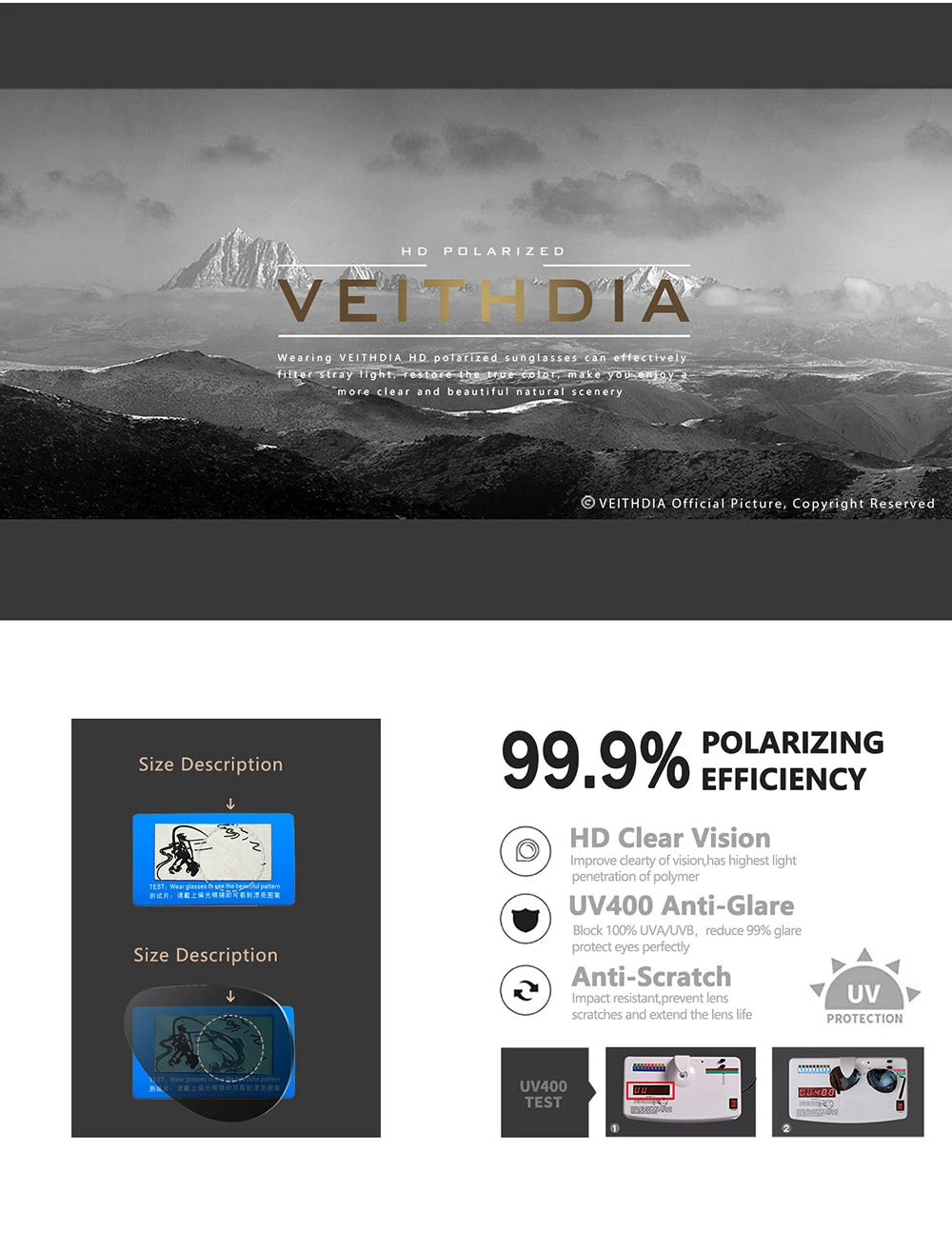 VEITHDIA Men's Polarized UV400 Sunglasses Vintage Designer Goggle Classic Fashion Outdoor Driving Sun Glasses For Male VT1306