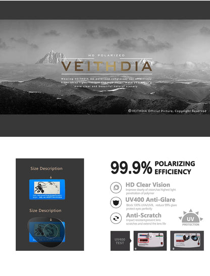 VEITHDIA Men's Polarized UV400 Sunglasses Vintage Designer Goggle Classic Fashion Outdoor Driving Sun Glasses For Male VT1306