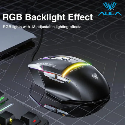 Mouse meccanico cablato AULA S12Pro 1000HZ 12800DPI RGB a bassa latenza con macro personalizzabili, mouse da gaming esports, accessori per PC gamer