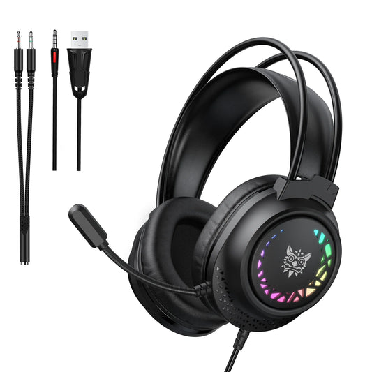 Casque de jeu ONIKUMA X92, filaire, circum-auriculaire, éclairage LED RGB, haut-parleur de 50 mm, micro flexible, basses profondes, son stéréo, pour PC, PS4, Switch, ordinateur portable.