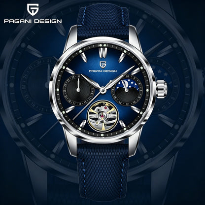 PAGANI DESIGN Newest 41MM Luxury Men's Mechanical Watch Sapphire Glass Leather Waterproof Pilot Tourbillon Moon Reroj Hombre