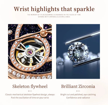 OLEVS Women's Watches Starry Sky Design Automatic Watch for Women Stainless Steel Flywheel Hollowed Ladies Mechanical Watch 7036