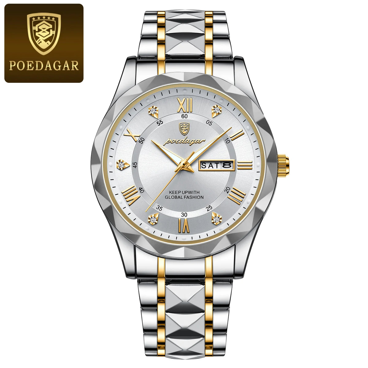 POEDAGAR Business Luxury men’s watch, water-resistant, stainless steel, luminous, with date and day of the week, sporty style, quartz.
