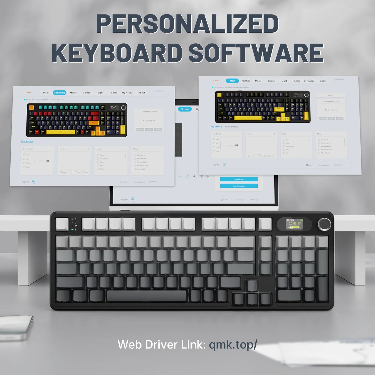 ATTACK SHARK X98PRO Tri-mode Gasket Mechanical Keyboard with TFT Screen & Knob, 99Keys Layout, 5-Layer Foams, Hot-Swap, RGB
