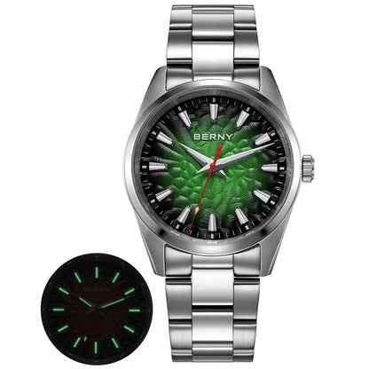Montre pour homme BERNY – Montre à quartz élégante et classique, étanche à 10 ATM, dotée d'un verre saphir et d'aiguilles luminescentes, idéale pour une tenue habillée ou professionnelle, avec bracelet en cuir.