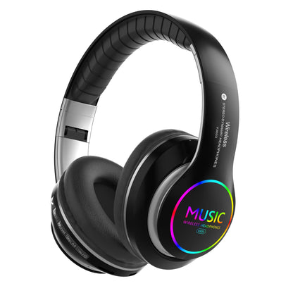 Casque audio RGB Bluetooth 5.0 sans fil, stéréo, circum-auriculaire, avec radio FM, carte TF, AUX, design pliable, 10H d'autonomie