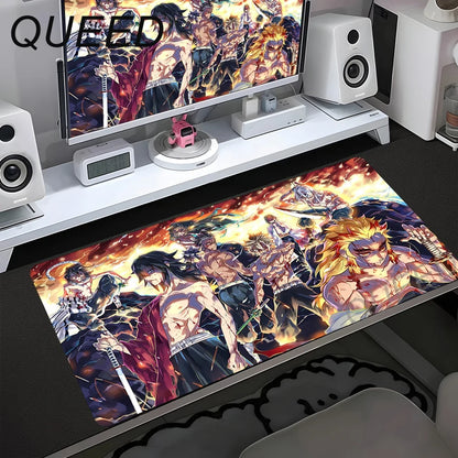 Alfombrilla de escritorio para ordenador y teclado, alfombrilla de ratón anime chica kawaii, 900x400mm, goma antideslizante, Demon Slayers XL