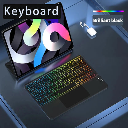 Hebrew/Russian/Spanish/Portuguese/Korean7-Colors Backlit Wireless with Touchpad Keyboard Rechargeable For iPad Tablet PC IOS Win