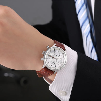 BERNY 24H Chronograph Watch for Men Luxury VD54 Watches Fashion Waterproof Genuine Leather Strap Quartz Sport Men's Wristwatch