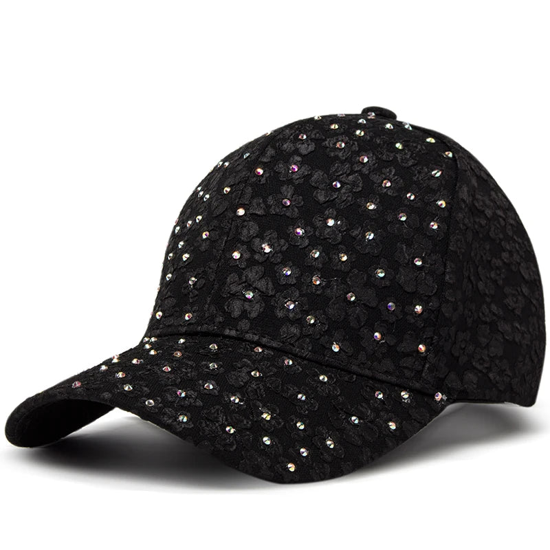 CNTANG Summer Women Rhinestone Baseball Cap Flower Embroidery Hats Female Snapback Fashion Designer Sun Hat Hip Hop Y2k Caps