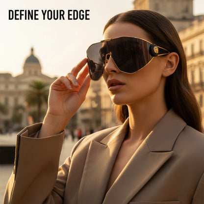 Oversized One-Piece Windproof Mask Sunglasses Women 2026 Luxury Fashion Vintage Steampunk Polygon Shield Wrap Around Sun Glasses