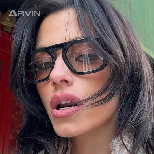 Retro Pilot Square Sunglasses Lady Fashion Simple Ins Black Tea Sun Glasses for Women Men Trending Outdoor Casual Shades UV400
