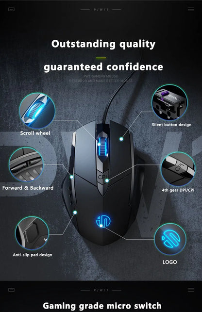 Inphic W1 Wired Mouse Esports Gaming Mouse Macro Programming Definition to Adjust DPI Silent Office Mouse
