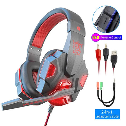 Casque de jeu RGB avec microphone, écouteurs filaires supra-auriculaires, légers, pour PC, PS4, PS5, Xbox, ordinateur portable ﻿