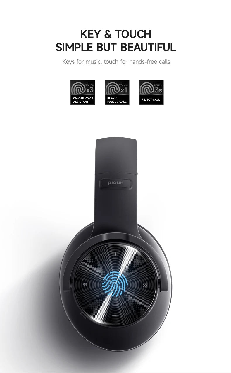 Picun B8 Wireless Bluetooth Headphones – 120H Playtime, Bluetooth 5.3, Low Latency Gaming Headset with Microphone & Deep Bass Sound