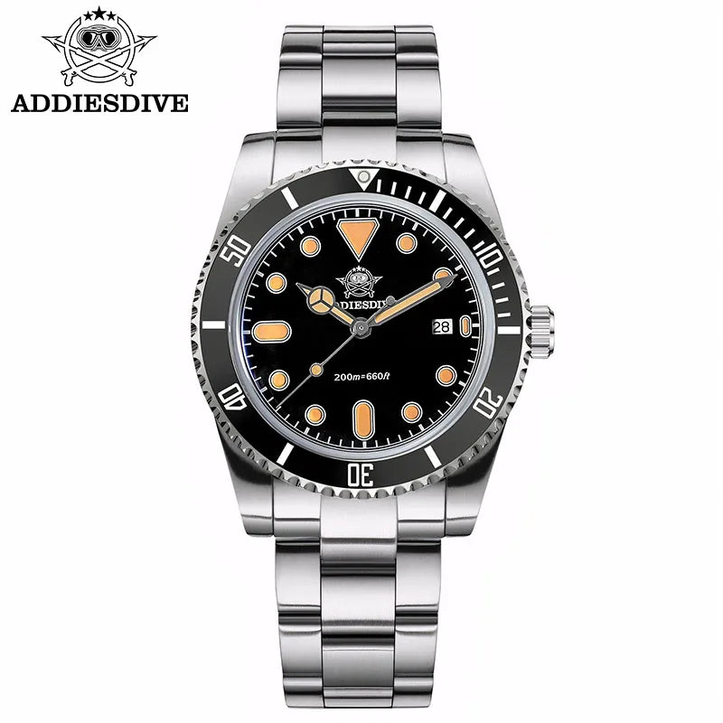 ADDIESDIVE Men's Gift Box Luxury Diver Watch Super Luminous Bubble Mirror Glass Quartz Watch 20Bar Ceramic Bezel Steel Watch