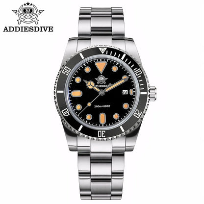 ADDIESDIVE Men's Gift Box Luxury Diver Watch Super Luminous Bubble Mirror Glass Quartz Watch 20Bar Ceramic Bezel Steel Watch