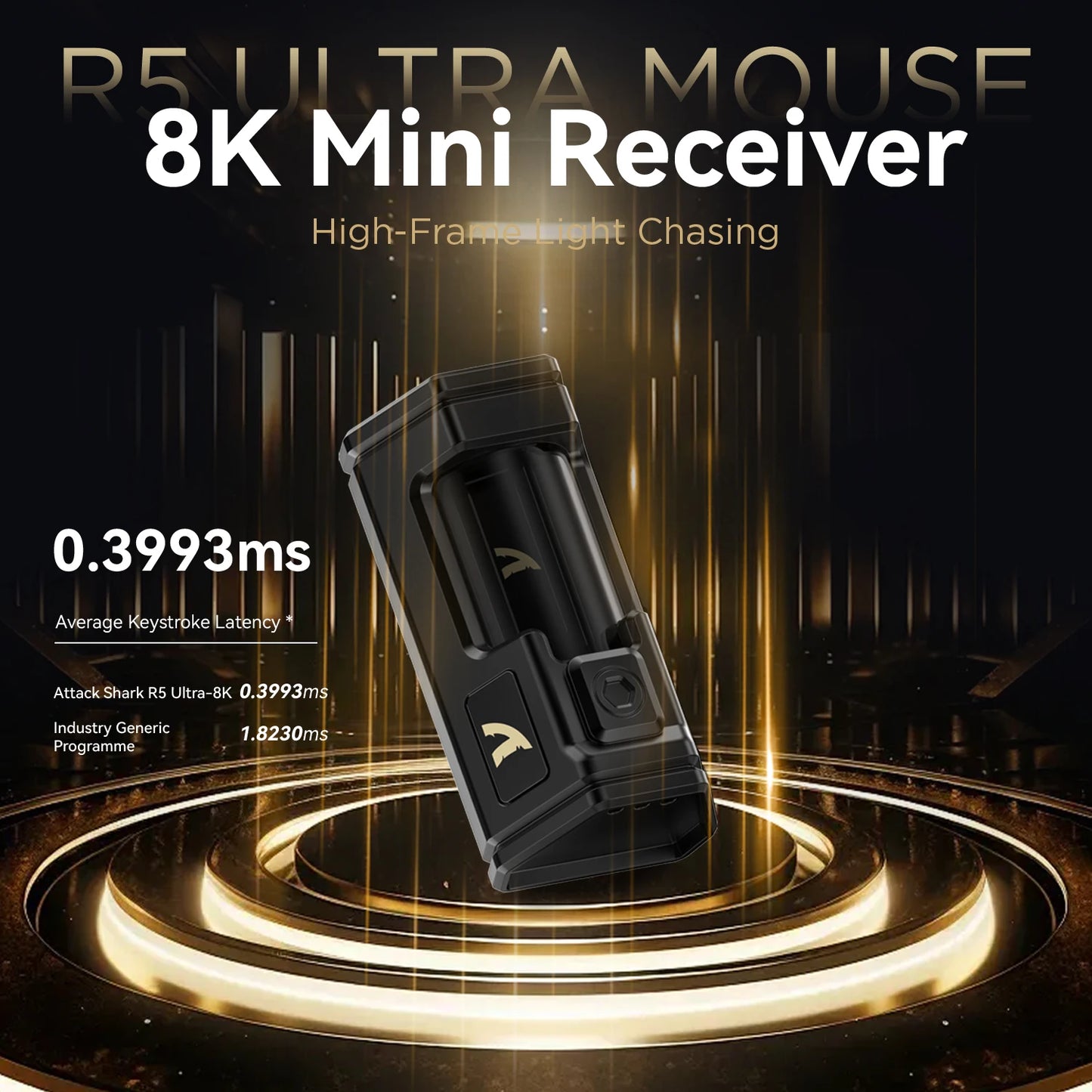 Bezdrátová herní myš ATTACK SHARK R5 Ultra Carbon Fiber, herní senzor PixArt PAW3950MAX, 42000DPI, 8000Hz, MCU Nordic 52840
