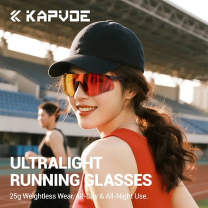 Kapvoe Neue Outdoor-Lauf- und Fahrradbrille, photochrome Sonnenbrille für Damen und Herren, Sportbrille für Marathon und Radfahren, UV400-Schutzbrille