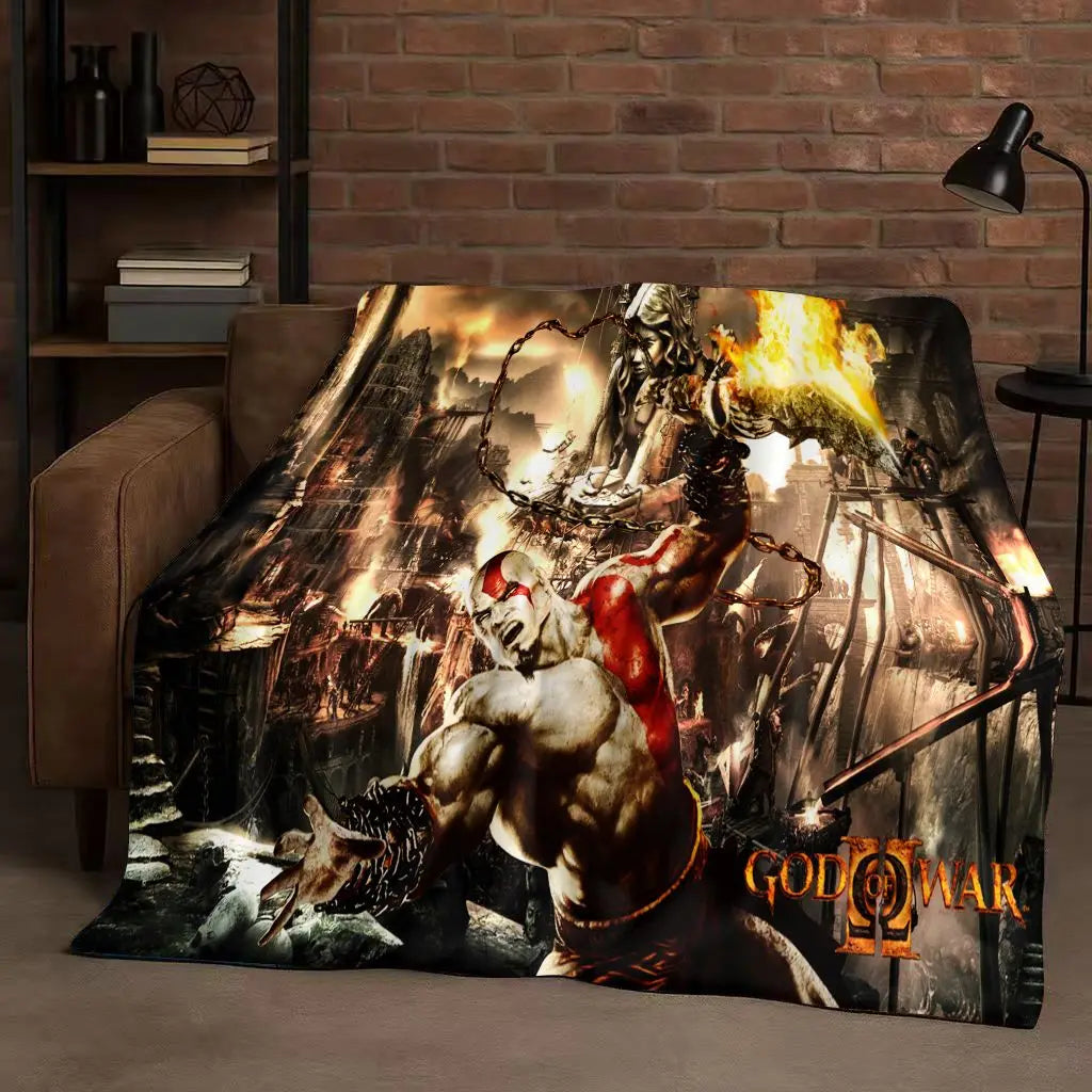 3D Kratos God of War Games Cartoon Gamer Flannel Blanket,Ultra Soft Warm Plush Throw for Home Bedroom Bed Sofa Cover Picnic Kids