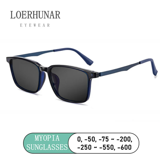 LOERHUNAR High Quality Square Frame TR90 Pure Titanium Myopia Sunglasses for Men Woman UV400 Sunshade Driving Fishing Sunglasses