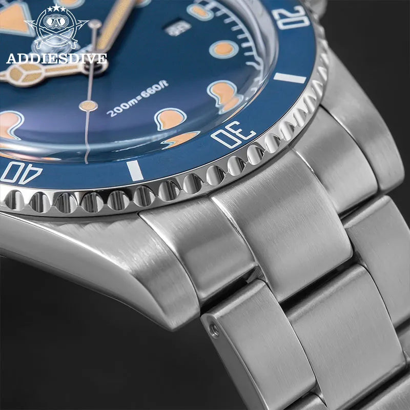 ADDIESDIVE Men's Gift Box Luxury Diver Watch Super Luminous Bubble Mirror Glass Quartz Watch 20Bar Ceramic Bezel Steel Watch