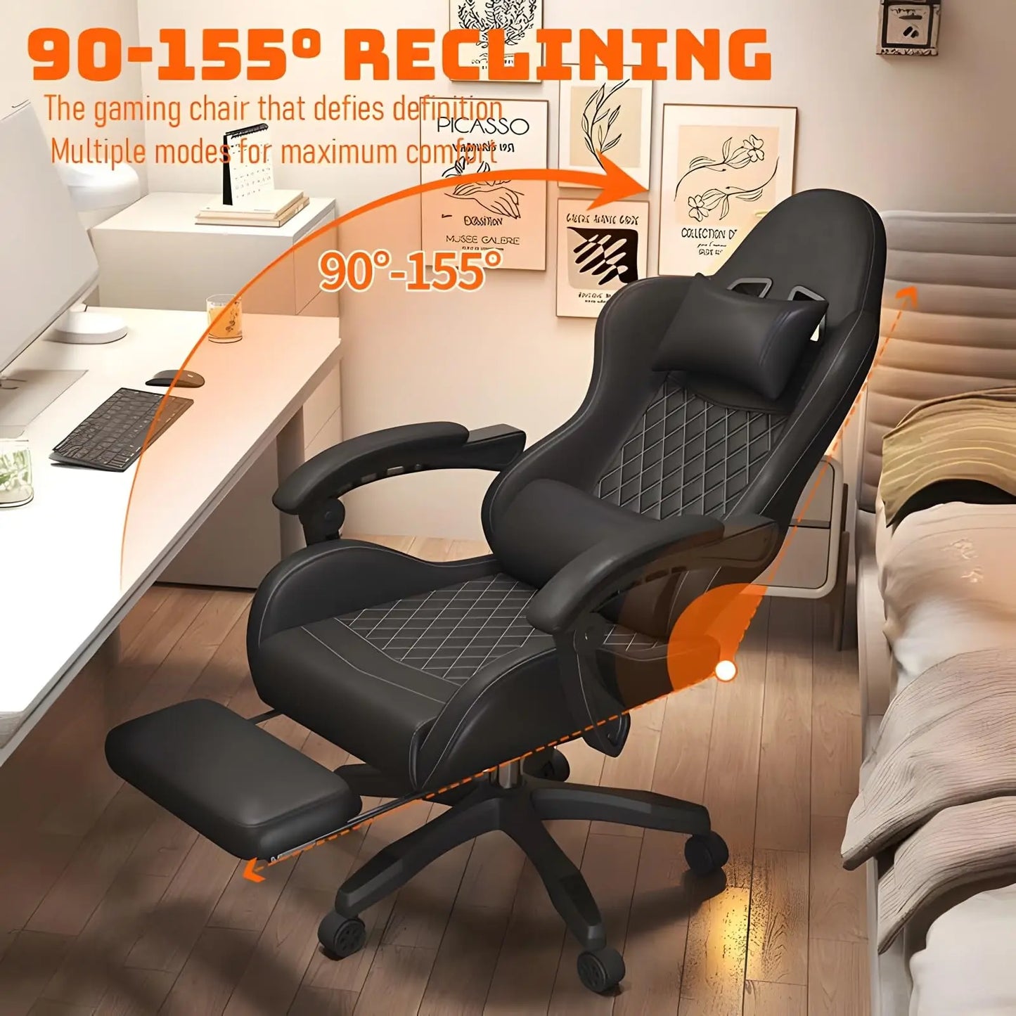 Sedia gaming Hestora in pelle PU, grande e alta, sedia ergonomica da computer con schienale alto, poggiapiedi e supporto lombare massaggiante per adulti
