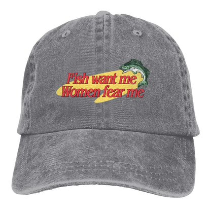 «Fish Want Me», «Women Fear Me»: gorras clásicas de béisbol con visera, «Fish Go Fishing», «Fisherman», gorras parasol para hombre y mujer