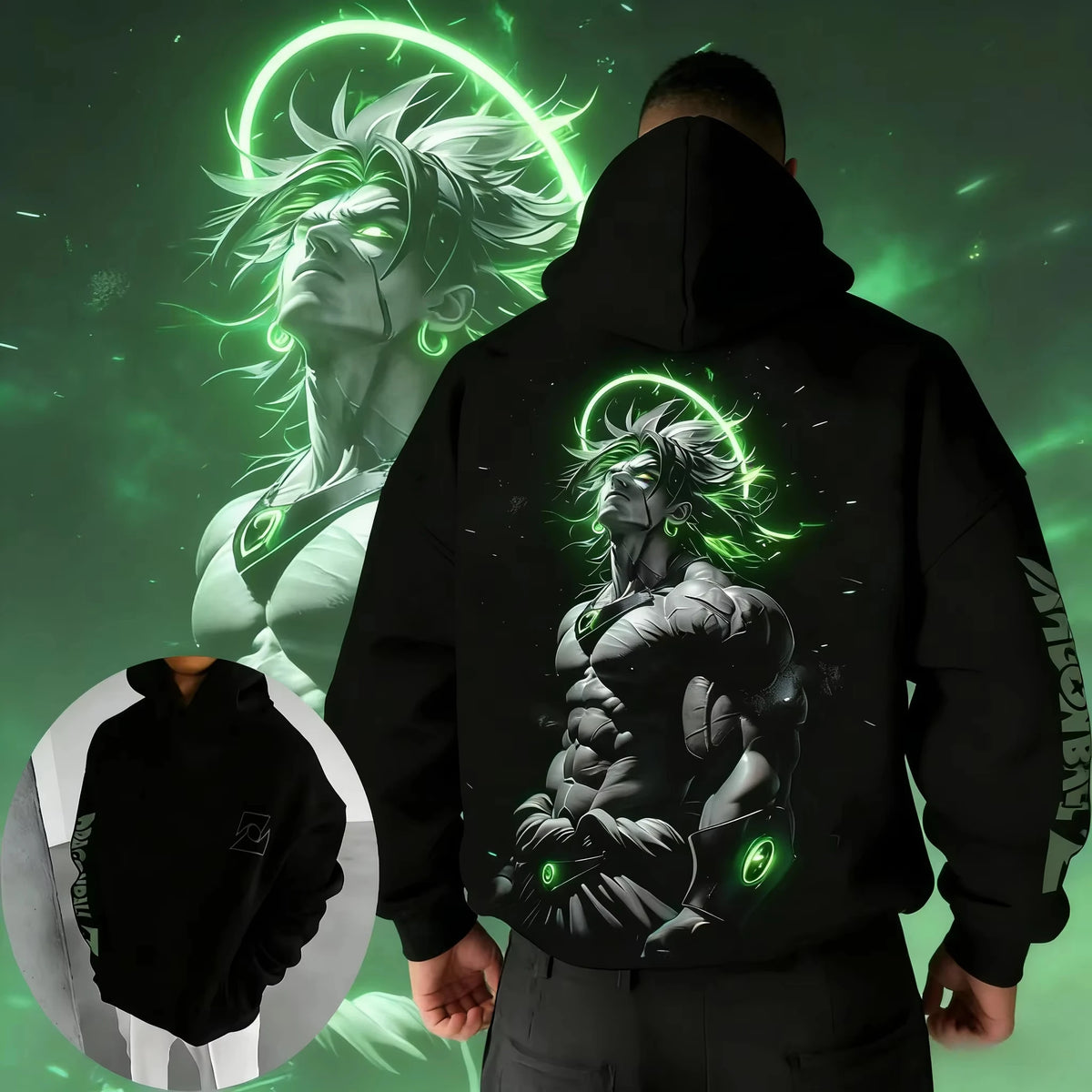 Sudadera con capucha estampada «Dragon Ball Z Broly Neon Halo Art» para hombre y mujer; camisetas para hombre; sudaderas deportivas; sudaderas estilo Y2K