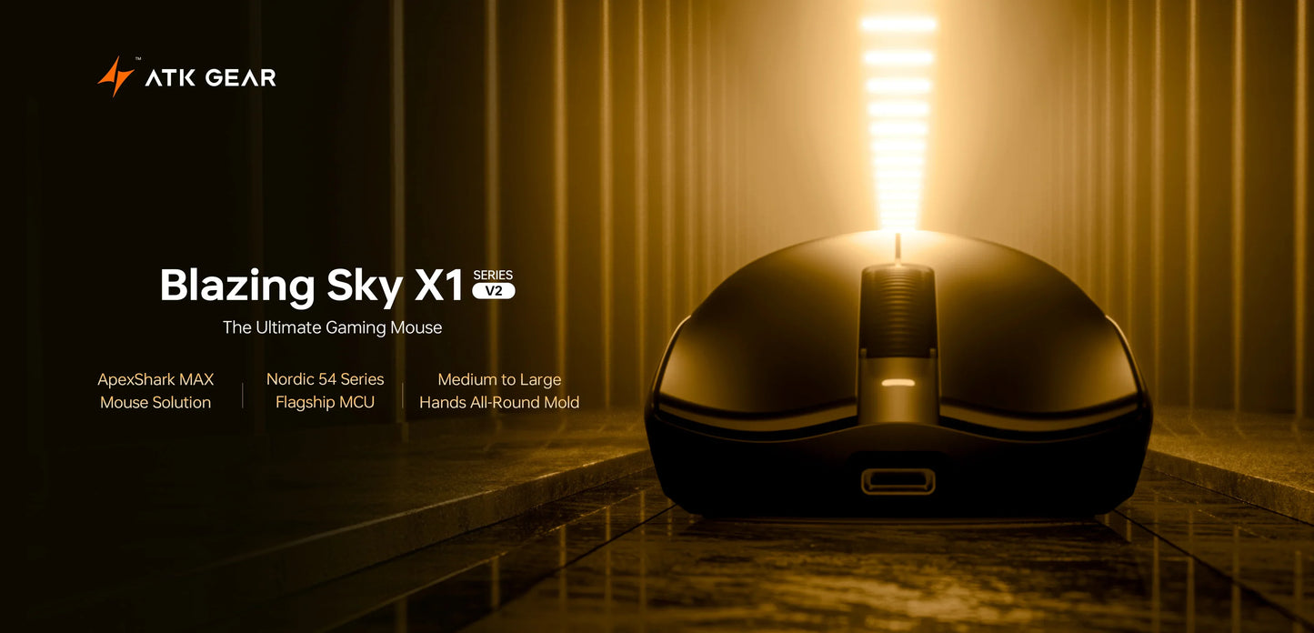 Bezdrôtová myš ATK Blazing Sky X1 V2 Ultimate Dual Mode, ľahká, PAW3950 Ultra, duálny režim 8K HZ, nízka latencia, prispôsobená ergonómia
