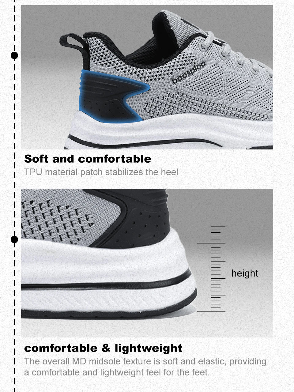 Baasploa Men Running Shoes Brand Male Designer Mesh Casual Sneakers Lightweight Lace-Up New Male Outdoor Sports Tennis Shoe