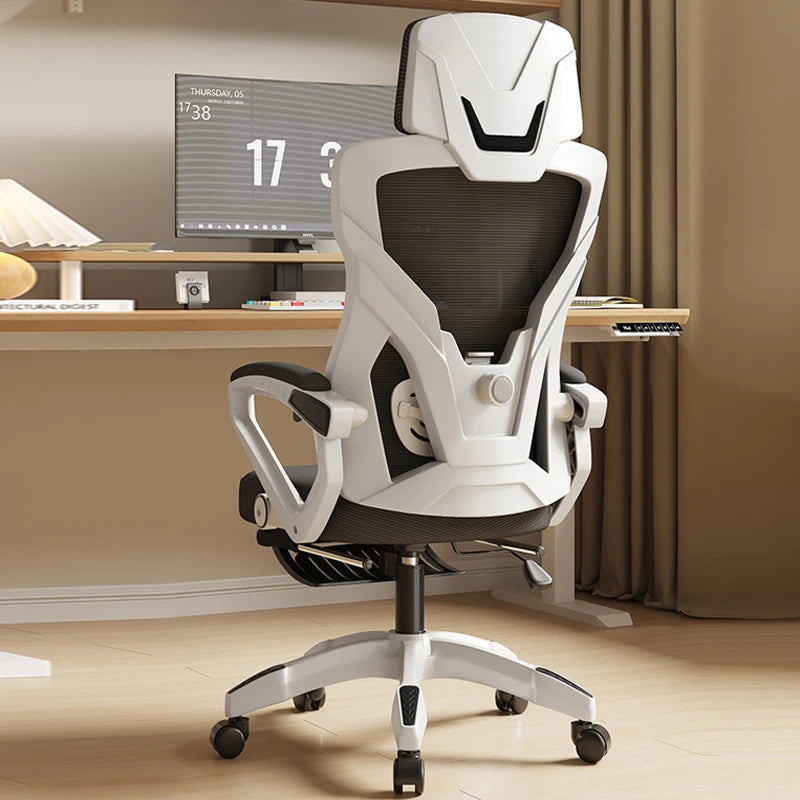 Ergonomisk lænesæde, komfortabel kontorstol, computerstol til hjemmet, studiekollegie, gamingstol med fodstøtte