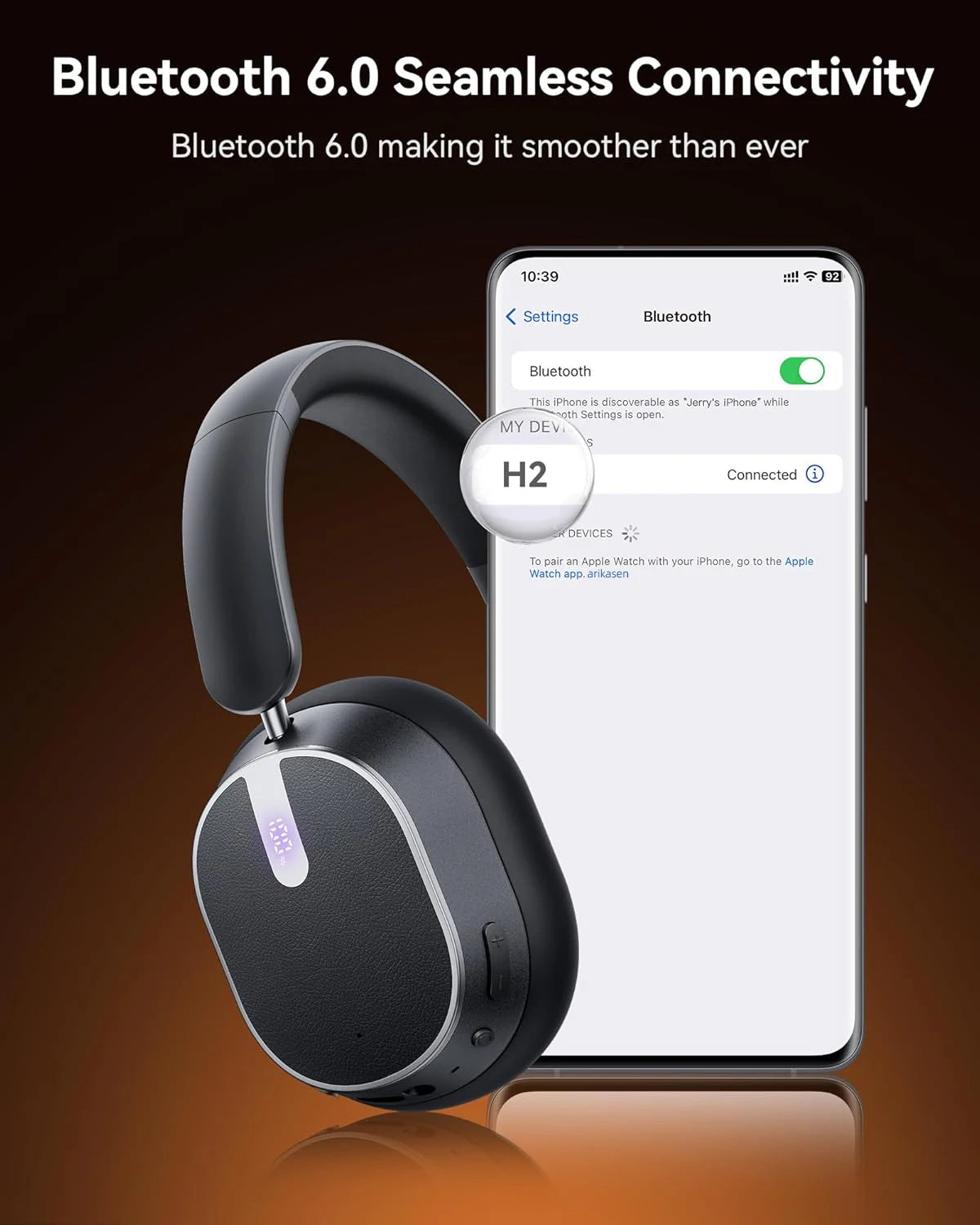 Active Noise Cancelling Headphones Bluetooth 6.0 Wireless Over-Ear Headphones Foldable with LED Power Display & 6-Mic ENC Calls