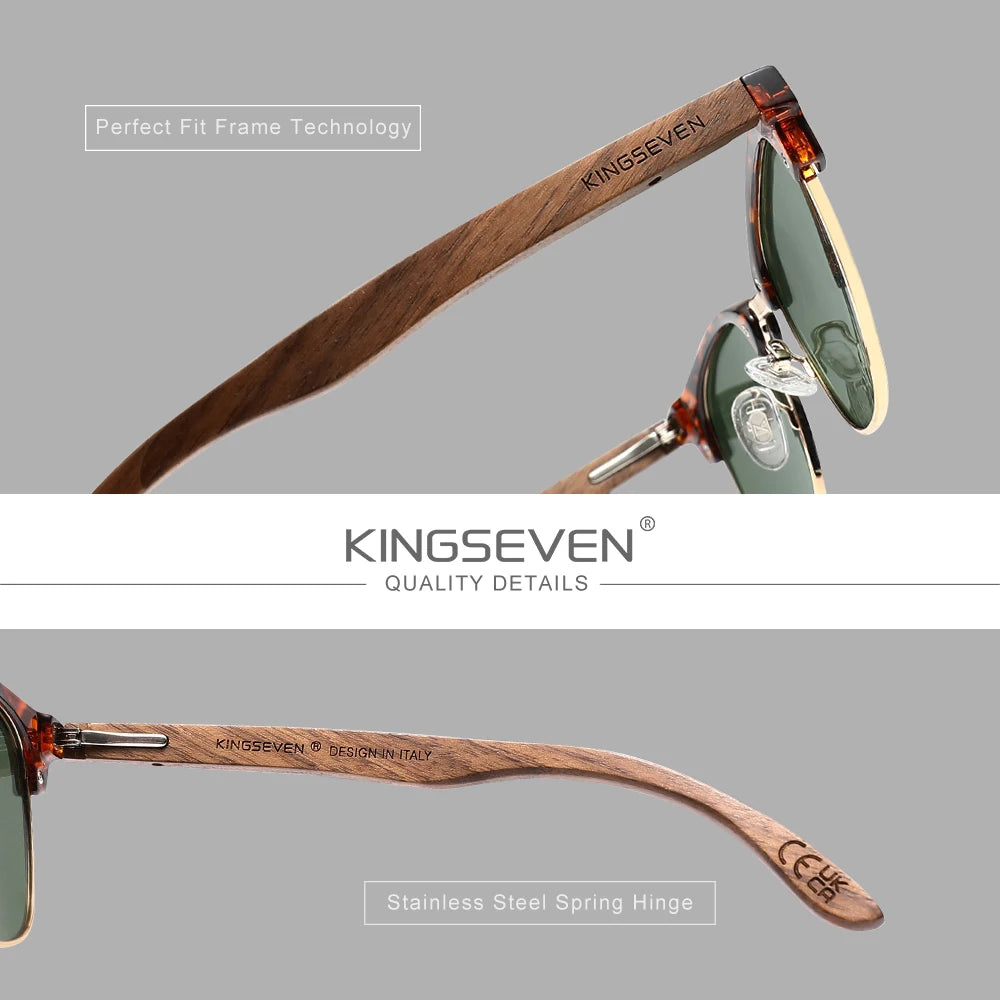 KINGSEVEN Modne okulary przeciwsłoneczne z drewna orzecha czarnego dla kobiet i mężczyzn, polaryzacyjne, w stylu vintage, z filtrem UV400, okulary podróżne W5516