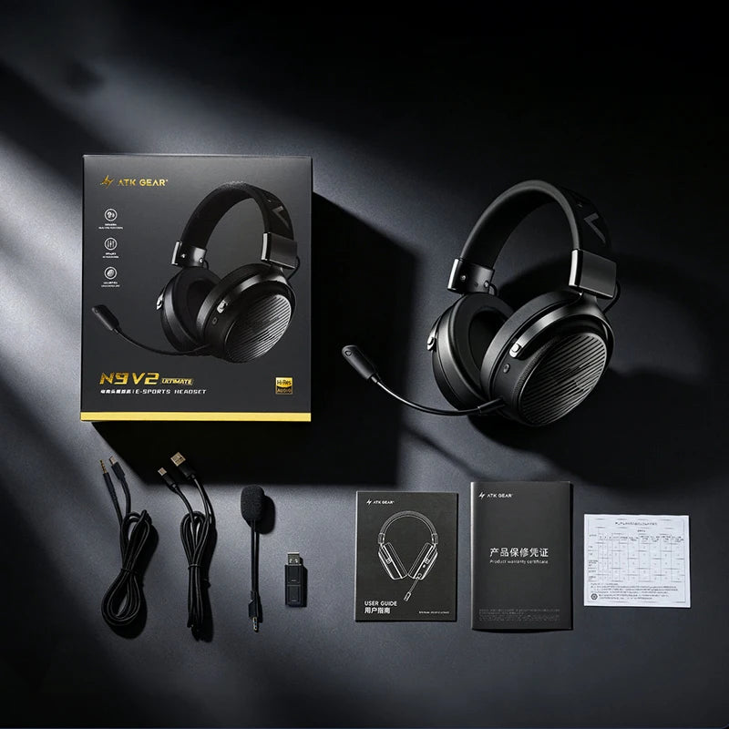 Casque de jeu sans fil ATK N9V2, 4 modes, Bluetooth, haut-parleur de 53 mm, son surround 7.1 haute résolution, faible latence, pour les joueurs de PC.