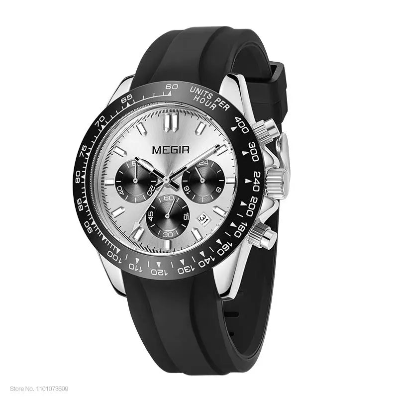 MEGIR Herrenuhr, Luxusmarke, Quarz-Sportuhr, Edelstahlarmband, wasserdicht, Chronograph, Armbanduhr