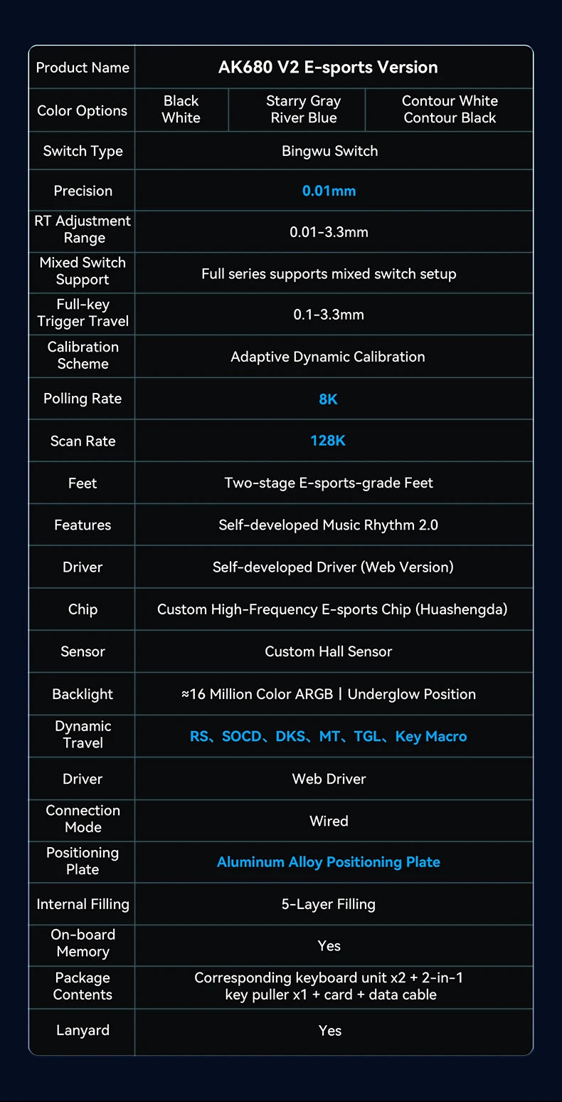 AJAZZ AK680 V2 E-sports Magnetic Switch Keyboard 8K Polling Rate 128K Ultra-high Scan Rate Aluminum Alloy Positioning Plate
