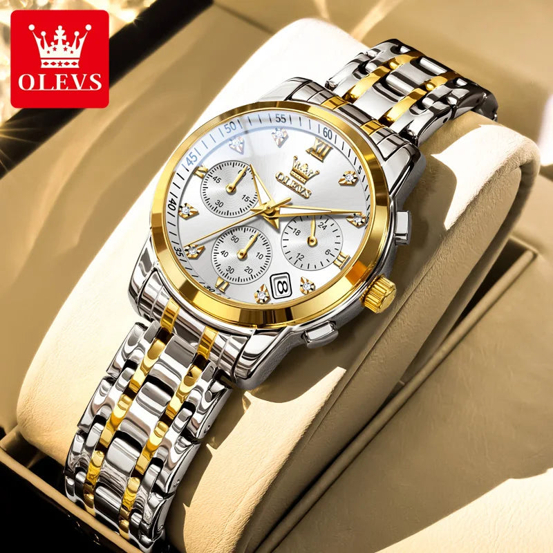 Montre femme OLEVS, marque de luxe, à quartz, étanche, lumineuse, date, chronographe, bracelet, montre habillée avec diamants.