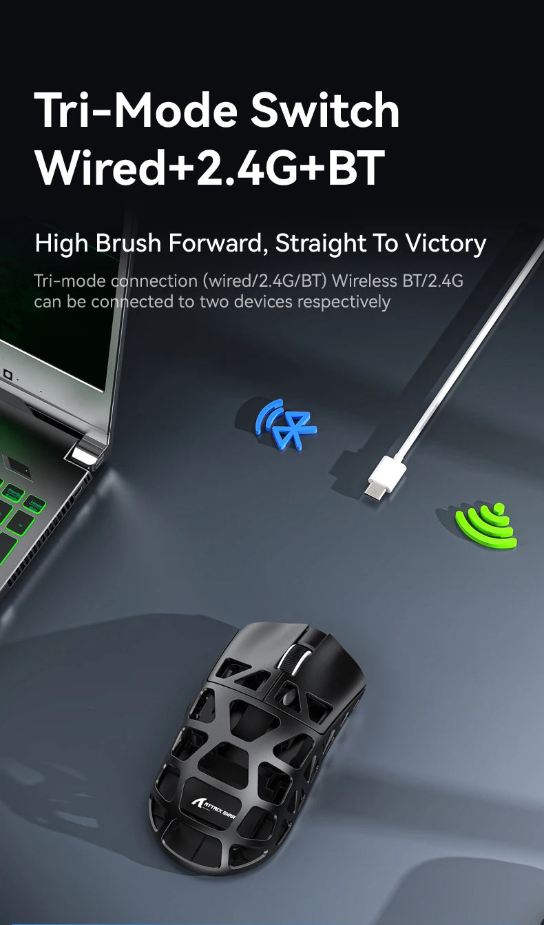Mysz gamingowa ATTACK SHARK R3 ze stopu magnezu, konstrukcja honeycomb, ultralekka, 8K Hz, sensor PAW3395, 26000 DPI, ergonomiczna obudowa