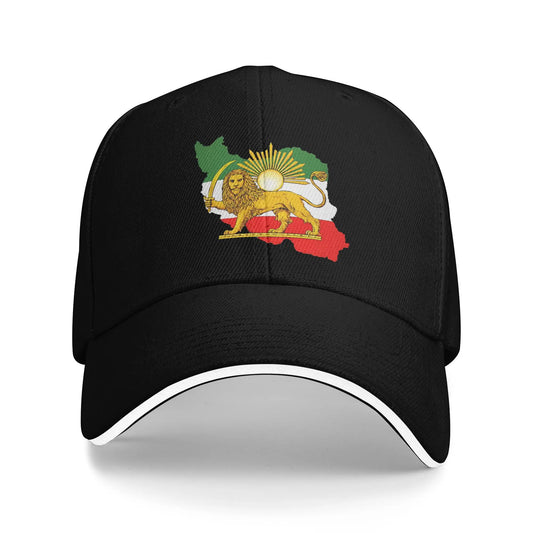 Iran Flag Map with Lion and Sun Emblem Vintage Persian Heritage Casual Baseball Cap Outdoor Trucker Hat Summer Baseball Caps