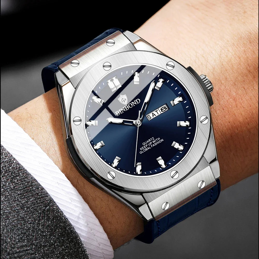 Man New Casual Business Leather Clock Men Luxury Watch Automatic Watches Mens Top Fashion Quartz Wristwatches Relojes De Hombre