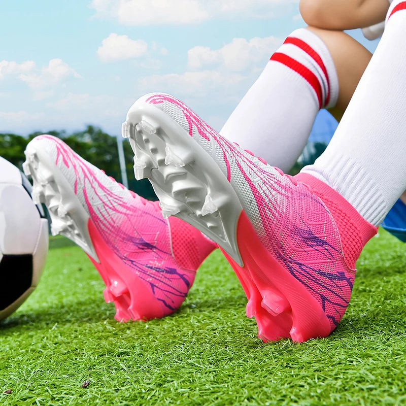 Nouvelles chaussures de football pour hommes, très vendues, chaussures de football à tige haute, crampons de futsal pour terrain en herbe, baskets d'intérieur de haute qualité, antidérapantes pour l'extérieur.