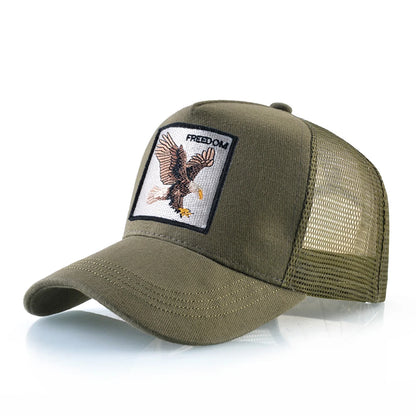 Modische Trucker-Caps mit besticktem Ziegen-Patch, Vier-Jahreszeiten-Snapback-Baseballcap für Herren und Damen, verstellbare Schirmmütze